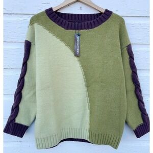 NEW Paper Moon Sweater Thick Avocado Green Cable Knit Braid Oversized Small